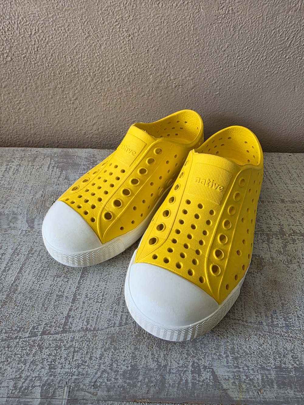Native Kids Slip-On Water Shoes in Yellow with White Toe